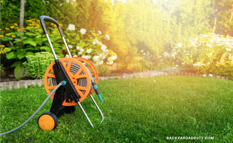 hose reel cart on lawn