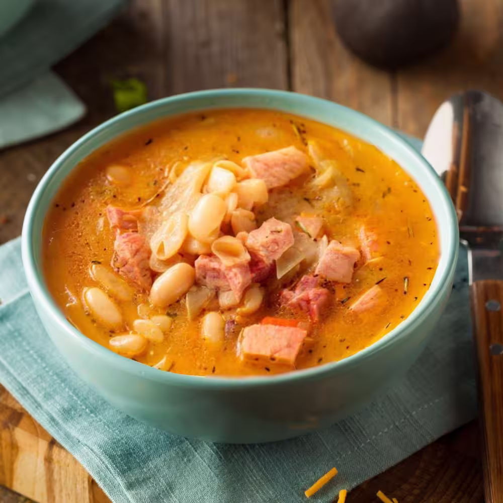 a bowl of ham and bean soup