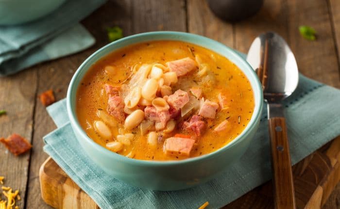 a bowl of ham and bean soup